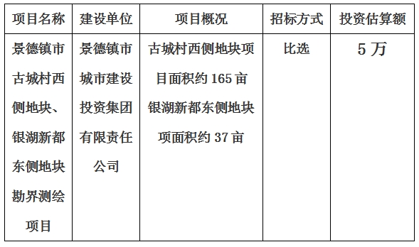 景德鎮(zhèn)市古城村西側(cè)地塊、銀湖新都東側(cè)地塊勘界測繪項目計劃公告